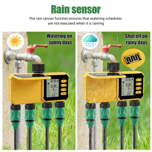 Solar Powered Water Timer 4 Zone Irrigation Controller with Rain Sensor Automatic for Lawn Garden Livesto (No-APP) 1