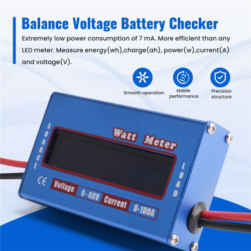 Digital Wattmeter Watt Meter Power Meter  60V 100A Balance Voltage Battery Checker 1
