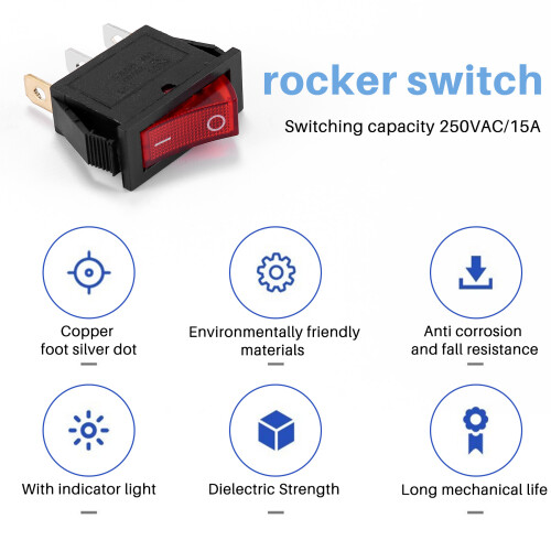 Rocker   OFF Bright Bipolar 28x10mm 250V 15A 3 Terminals RED 1
