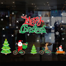 (Bicycle)Autocollant mural Noël fenêtre décoration chambre maison décalcomanies Nouvel An Père Noël
