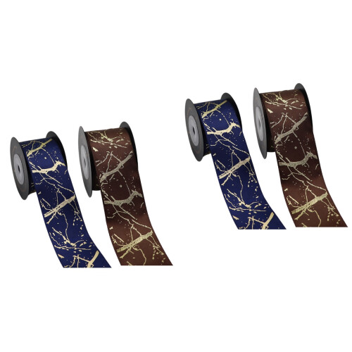 4Rouleaux Ruban Cadeau Polyester Bleu -Café Décor Bouquets DIY 2
