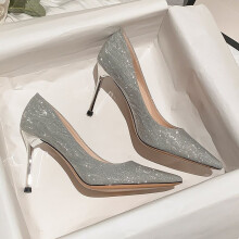 (Silver,34)Talons hauts élégants pour femmes avec détails étincelants et semelle en caoutchouc pour dîner et fête événements