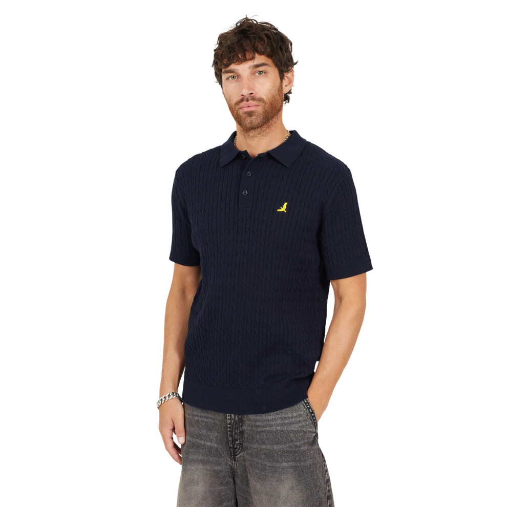 Brave Soul (L, Midnight Navy) Mens Mysterio Knitted Polo Shirt Blue,Multicoloured
