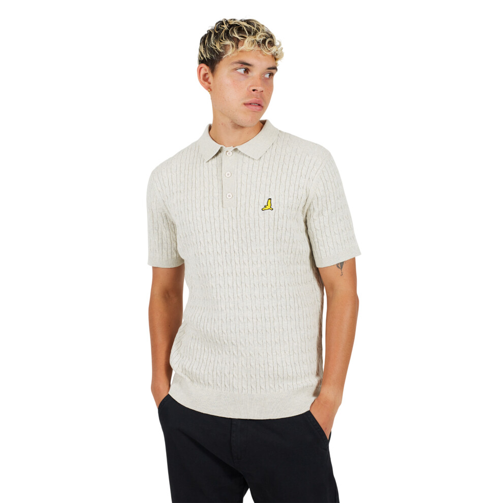 Brave Soul (S, Ecru Marl) Mens Mysterio Knitted Polo Shirt Multicoloured