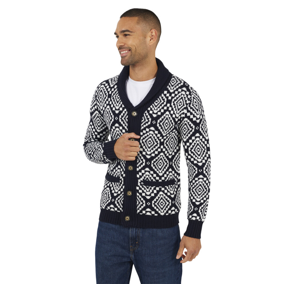 Brave Soul (Xxl, Midnight Navy/Oatmeal) Mens Shawl Collar Cardigan Multicoloured