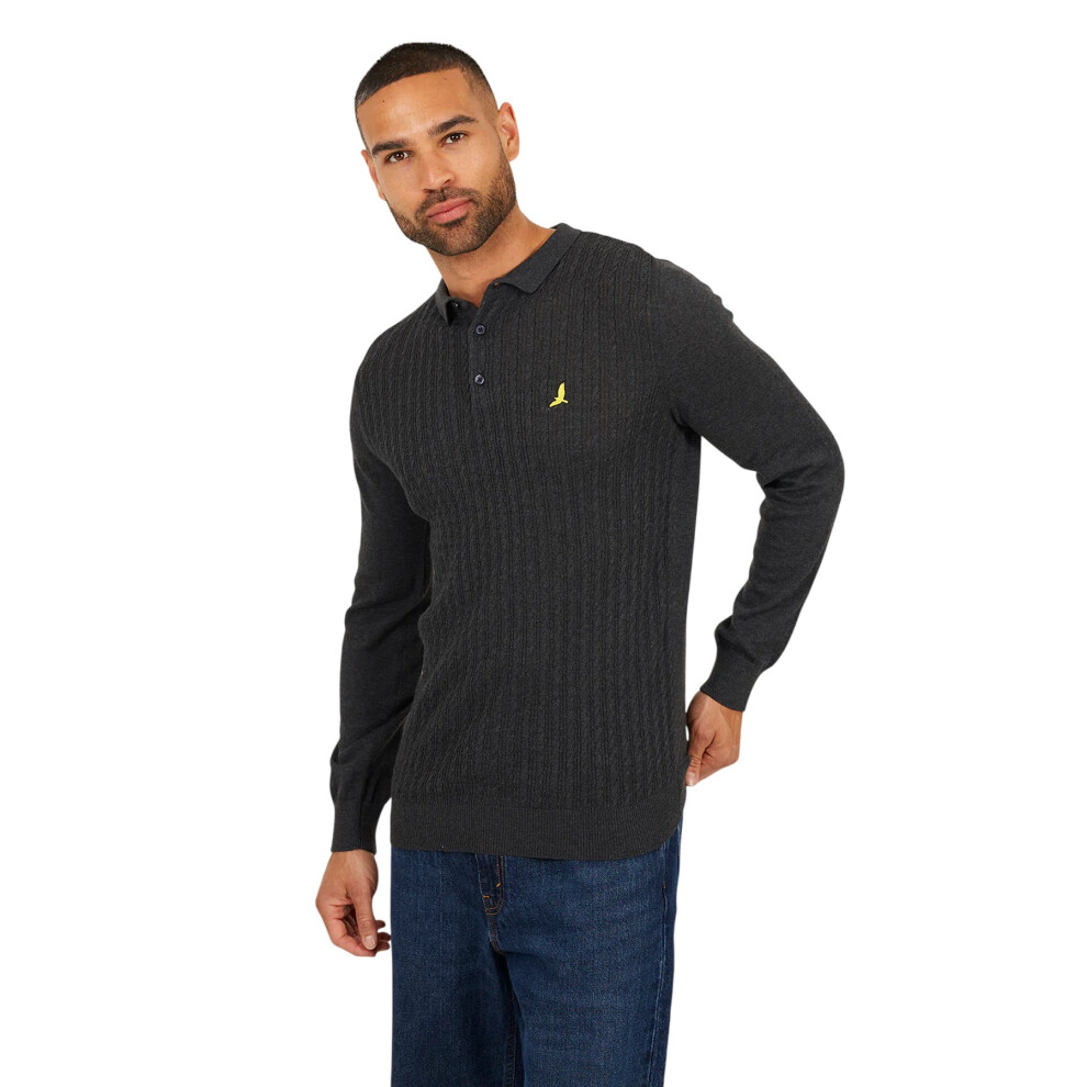 Brave Soul (L, Charcoal Marl) Mens Dillinger Knitted Long-Sleeved Jumper