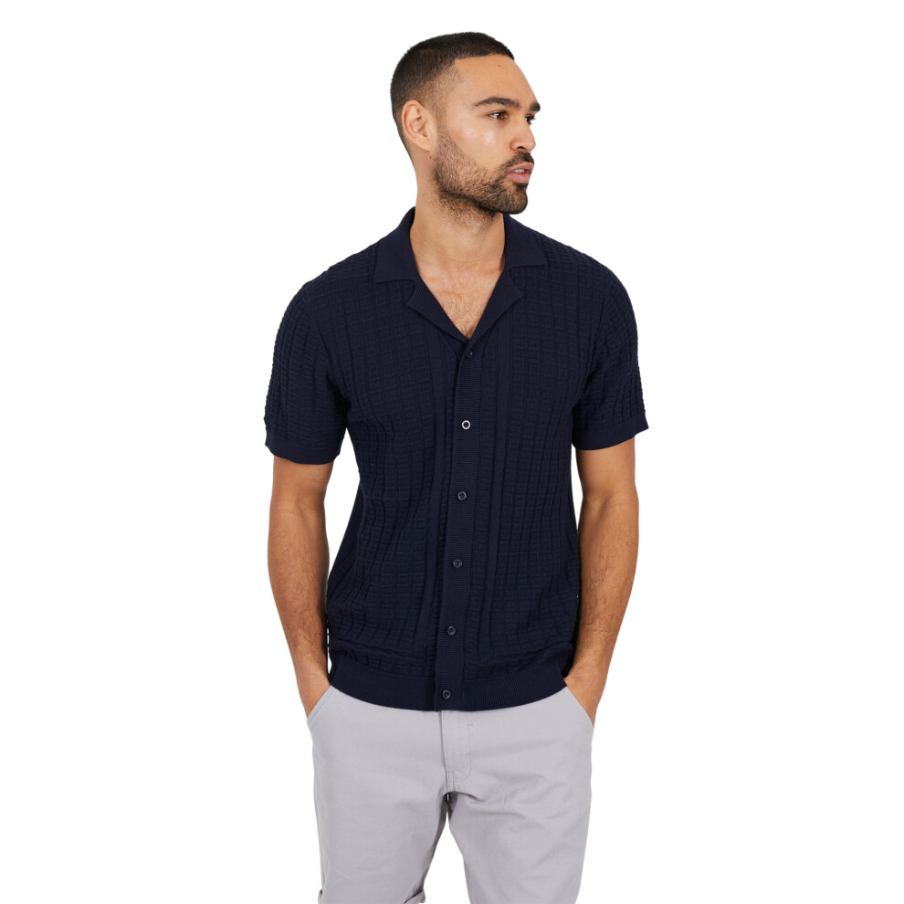 Brave Soul (L, Midnight Navy) Mens Buttoned Revere Collar Shirt Blue,Multicoloured