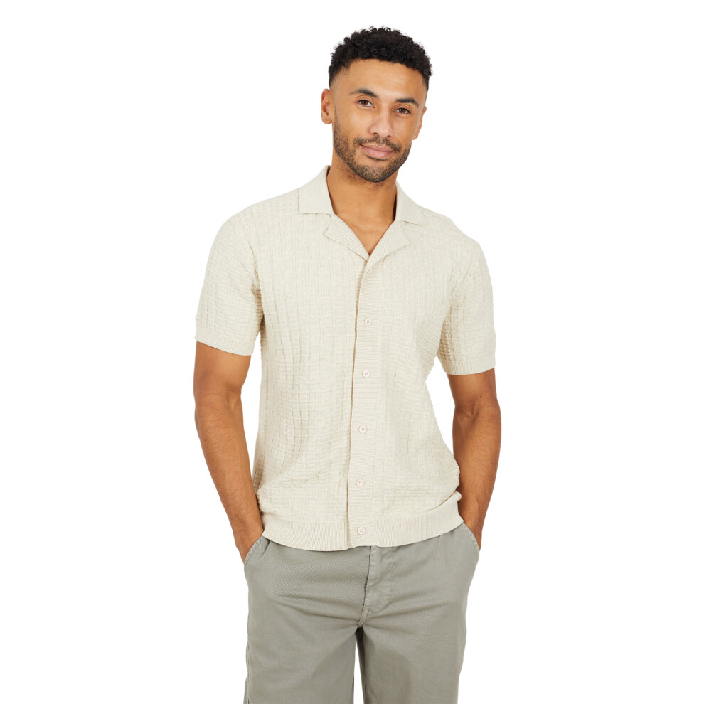 Brave Soul (S, Ecru Marl) Mens Buttoned Revere Collar Shirt Multicoloured