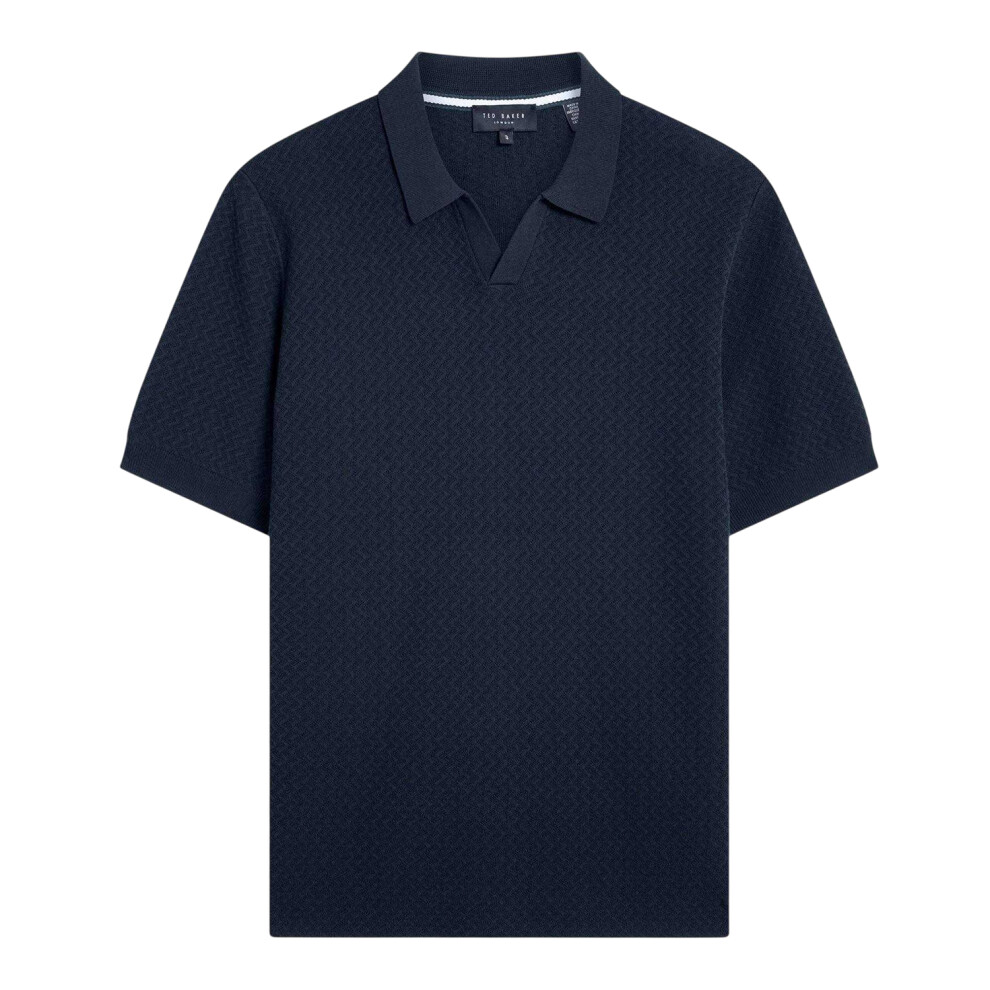 Ted Baker (S, Navy) Mens Zig Zag Knitted Polo Shirt Blue,Multicoloured