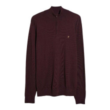 (XL, Burgundy) Farah Mens Zip Neck Sweater Top