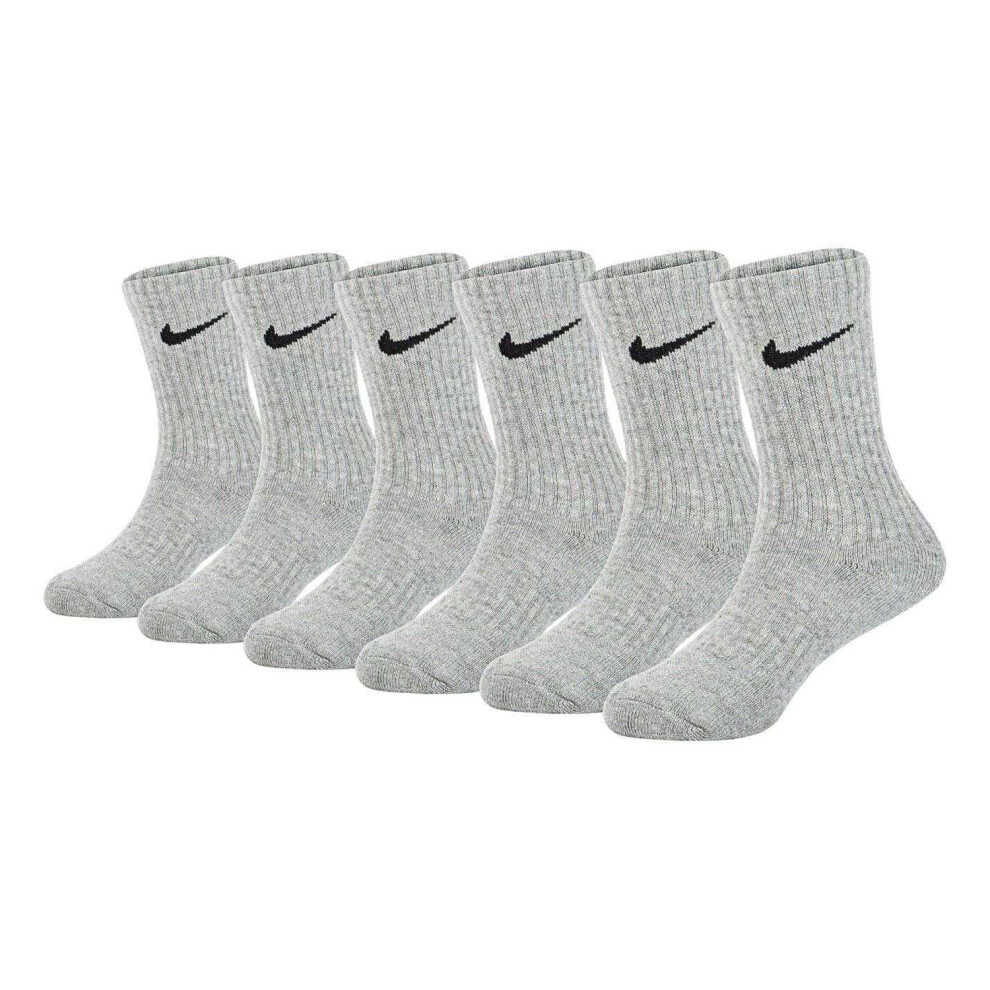 Nike (9.5 Uk Child-2.5 Uk, Dark Grey Heather) Childrens/Kids Crew Socks (Pack Of 6)