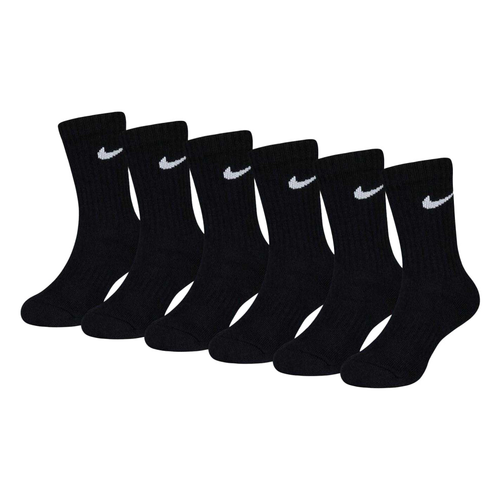 Nike (9.5 Uk Child-2.5 Uk, Black) Childrens/Kids Crew Socks (Pack Of 6)