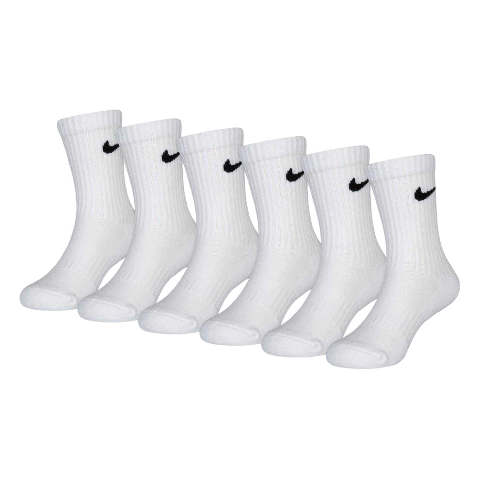 Nike (9.5 Uk Child-2.5 Uk, White) Childrens/Kids Crew Socks (Pack Of 6)