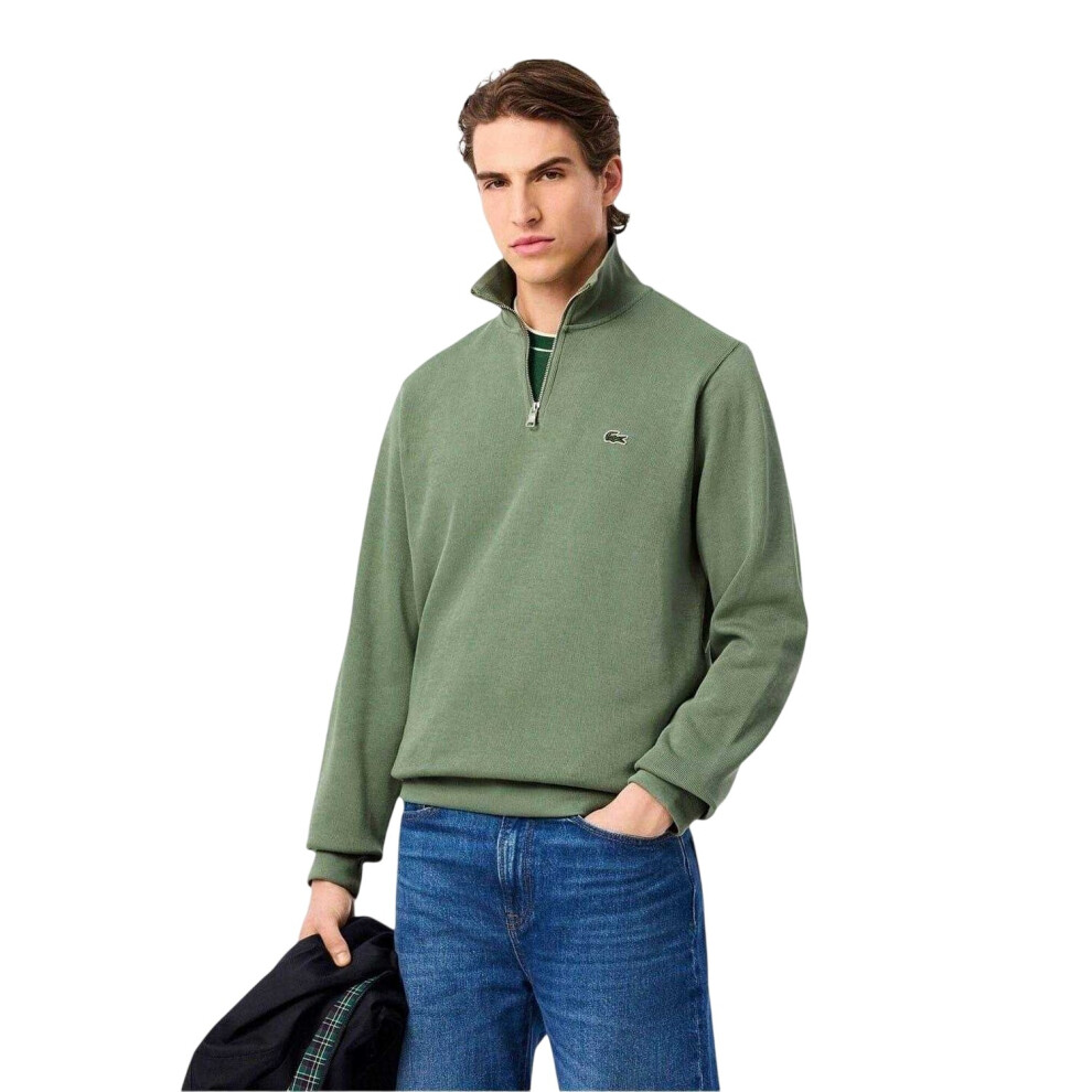 Lacoste (S, Thyme ) Mens Cotton Blend Quarter Zip Sweatshirt Green