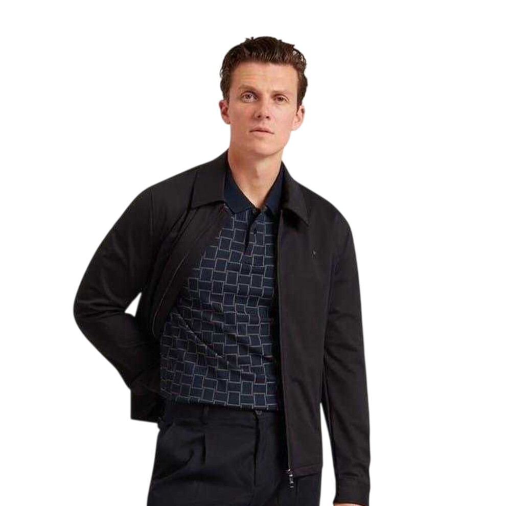 Ted Baker (S, Navy) Mens Checkerboard Jacquard Collared Polo Shirt Blue,Multicoloured