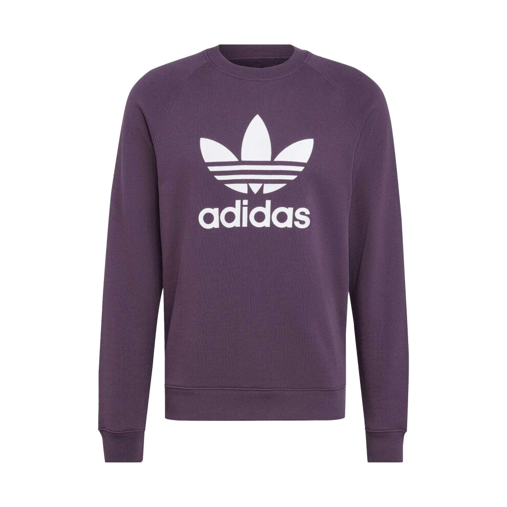 Adidas (S, Aurora ) Mens Trefoil Ribbed Crew Neck Sweatshirt Black