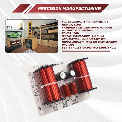 150W HiFi Crossover Filter Module 3 Way Speaker Frequency Divider for DIY Home Speaker Treble Medium Bass 2