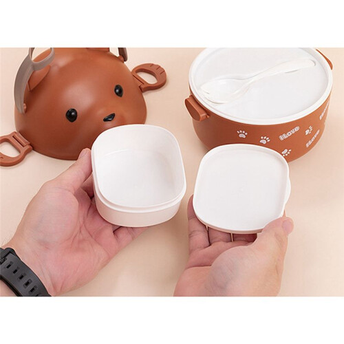 Stackable Bento Box Portable Leak Proof Bento Box Japanese Style Double-Layer Bento Box Brown 1