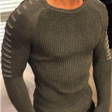 (Army Green,L)Moda Hombres Suéter Tejido Cuello Manga Larga Calce Ajustado Invierno Top Pullover