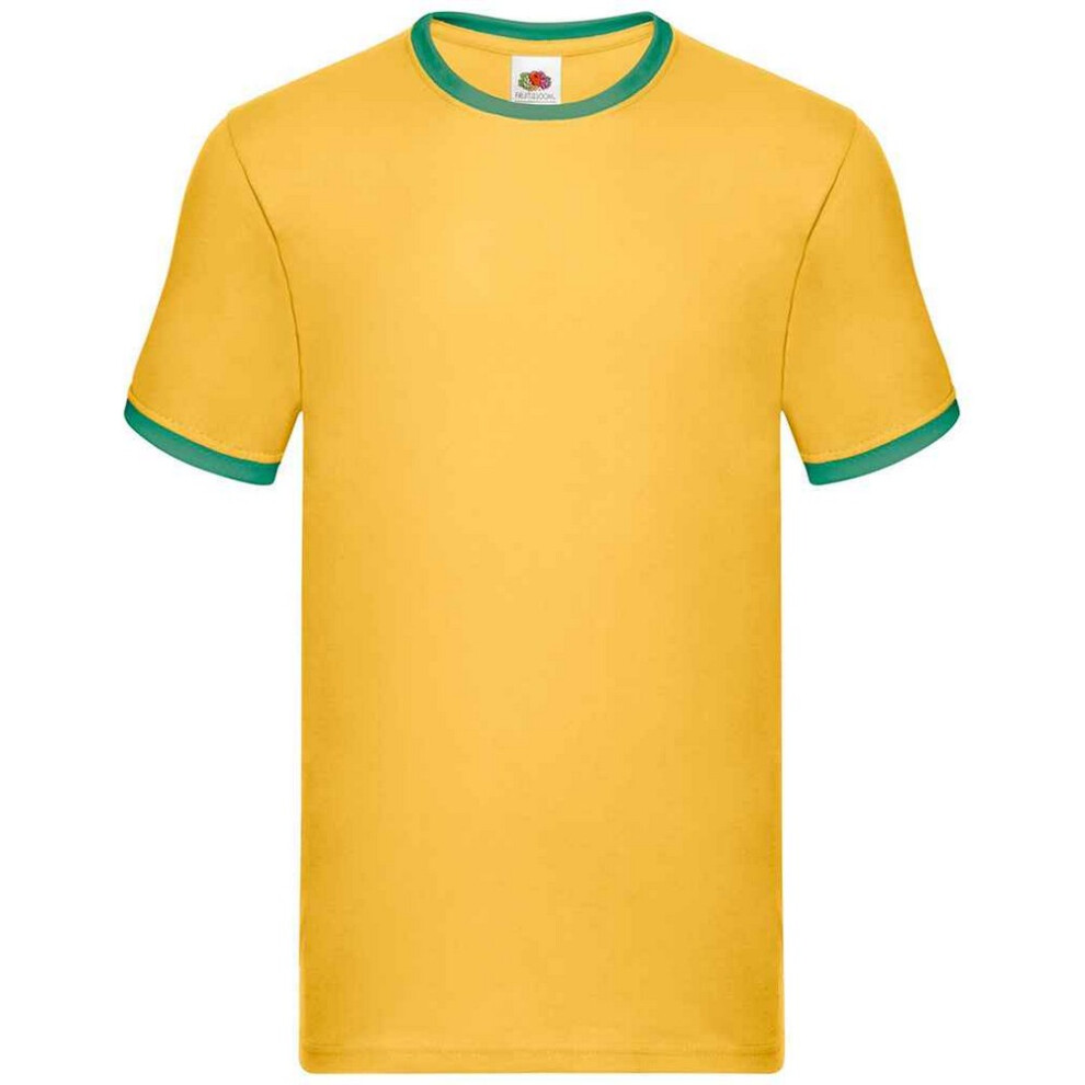 Fruit Of The Loom (L, Sunflower/Kelly ) Mens Ringer Contrast T-Shirt Green