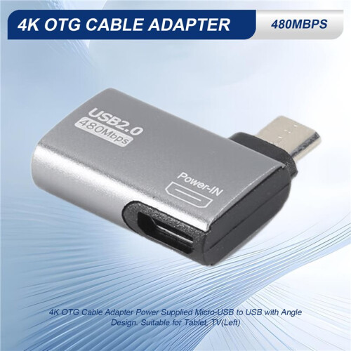 4K OTG Cable Adapter Power Supplied Micro-USB to USB with Angle Design. Suitable for Tablet, TV(Left) 1