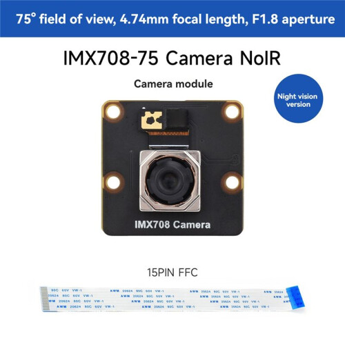 For Raspberry Pi IMX708 NoIR Camera 12MP Autofocus Camera Support HDR 75 FOV for Raspberry Pi 5 4B 3B+ 3B Zero 75