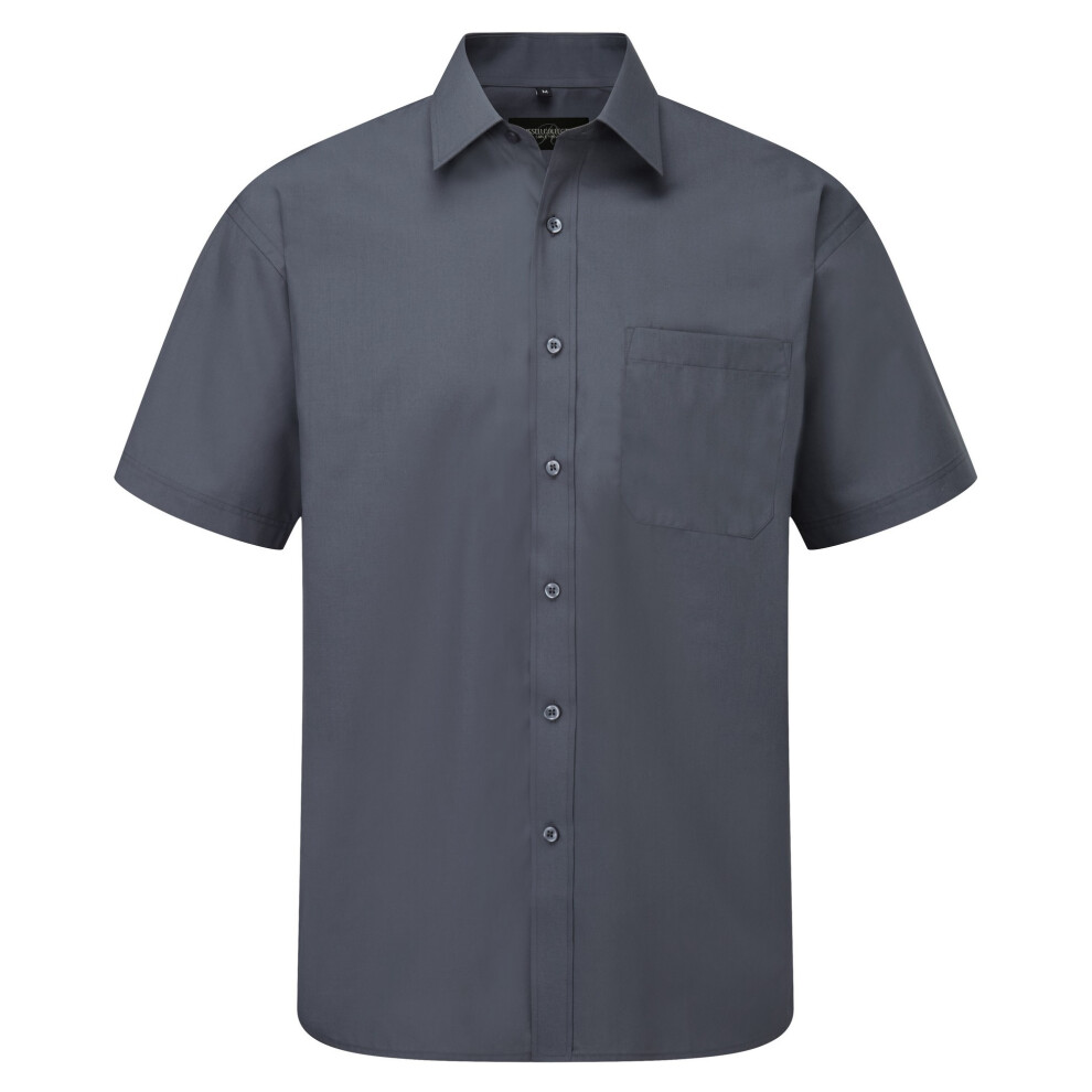 Russell (18, Convoy ) Collection Mens Short Sleeve Poly-Cotton Easy Care Poplin Shirt Grey