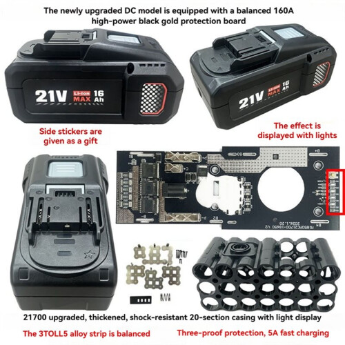 20Core Battery Storage Box Case for  21700 with  3TOLL Equalizer Circuit Protection Board Replacement Parts 1