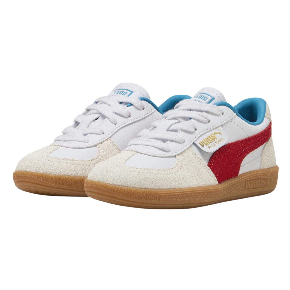 Puma (12 Uk Child, White/Red) Childrens/Kids Palermo Leather Low Cut Flat Trainers