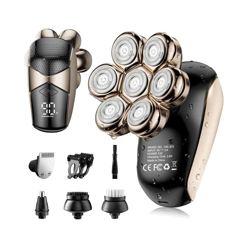 Stoyotu Black (Black) Electric Head Shavers For Men: Ipx7 Waterproof Electric Razor For Bald Men - 7D Rotating Shaver With Led Display