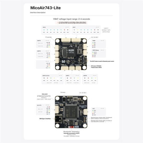 MicoAir743 Lite FPV Stack H743 Flight Controller 50A 4in1 ESC  Wireless Configuration for Ardupilot Firmware 1
