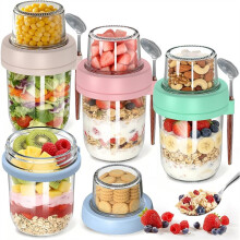 4 Pack Overnight Oats Containers with Lids and Spoons, 20 Oz (16+4) Overnight Oats Jars, for Oatmeal Salad Yogurt