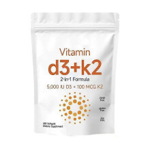 Vitamin D3 + K2 2-in-1 Supplement - 5000 IU D3 & 100mcg K2, 180 Softgels