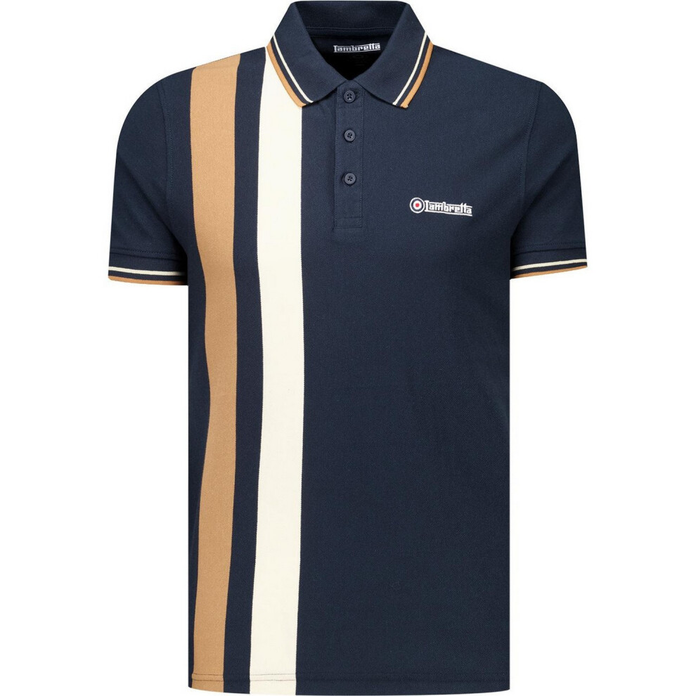 Lambretta (4Xl, Navy/Smoke Blue) Mens Classic Yarn Dyed Stripe Logo Polo Shirt