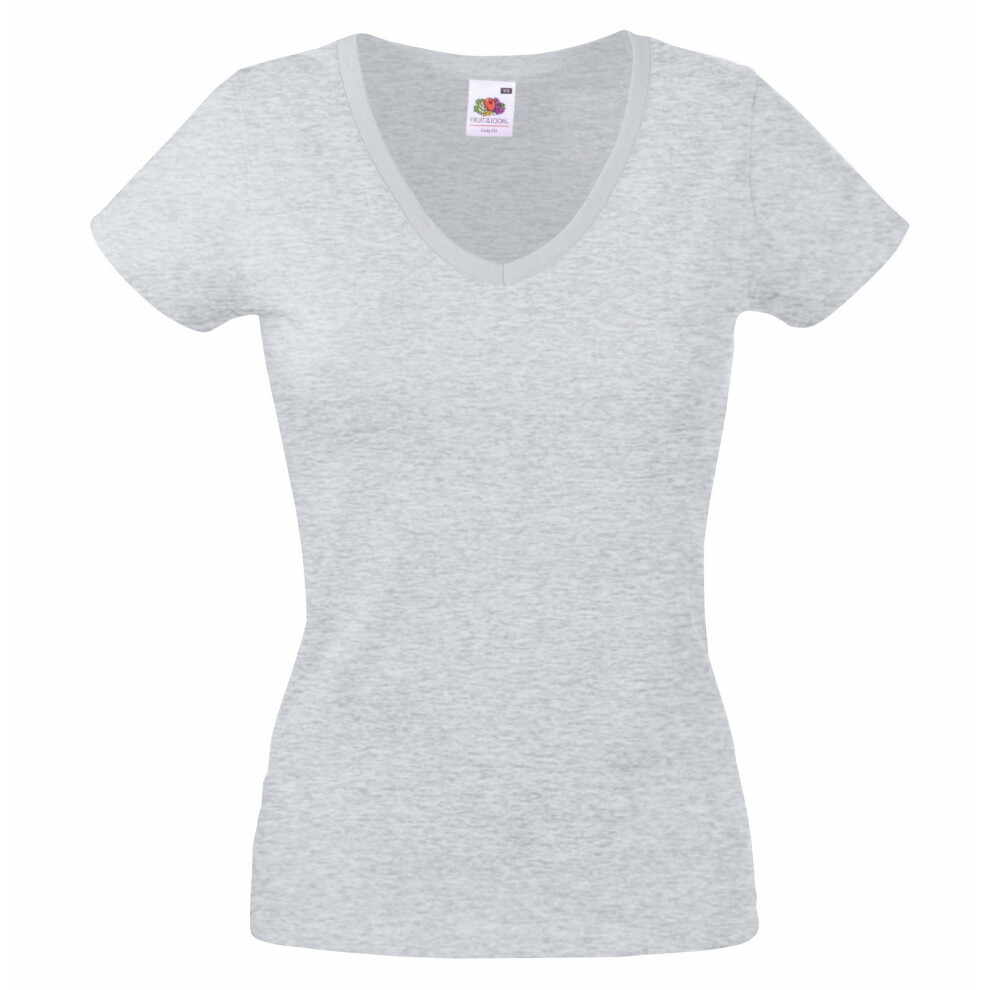 Fruit Of The Loom (M, Heather ) Womens/Ladies Valueweight V Neck Lady Fit T-Shirt Grey