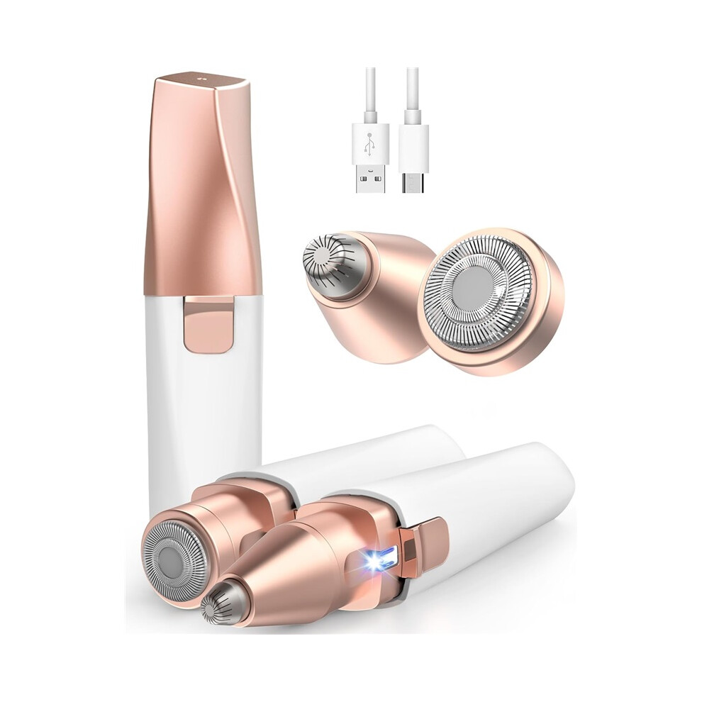 Stoyotu White/Light () Eyebrow & Facial Hair Trimmer For Women: 2 In1 Rechargeable Facial Hair Removal And Eyebrow Shaver, Painless Shaving With Built-In Led