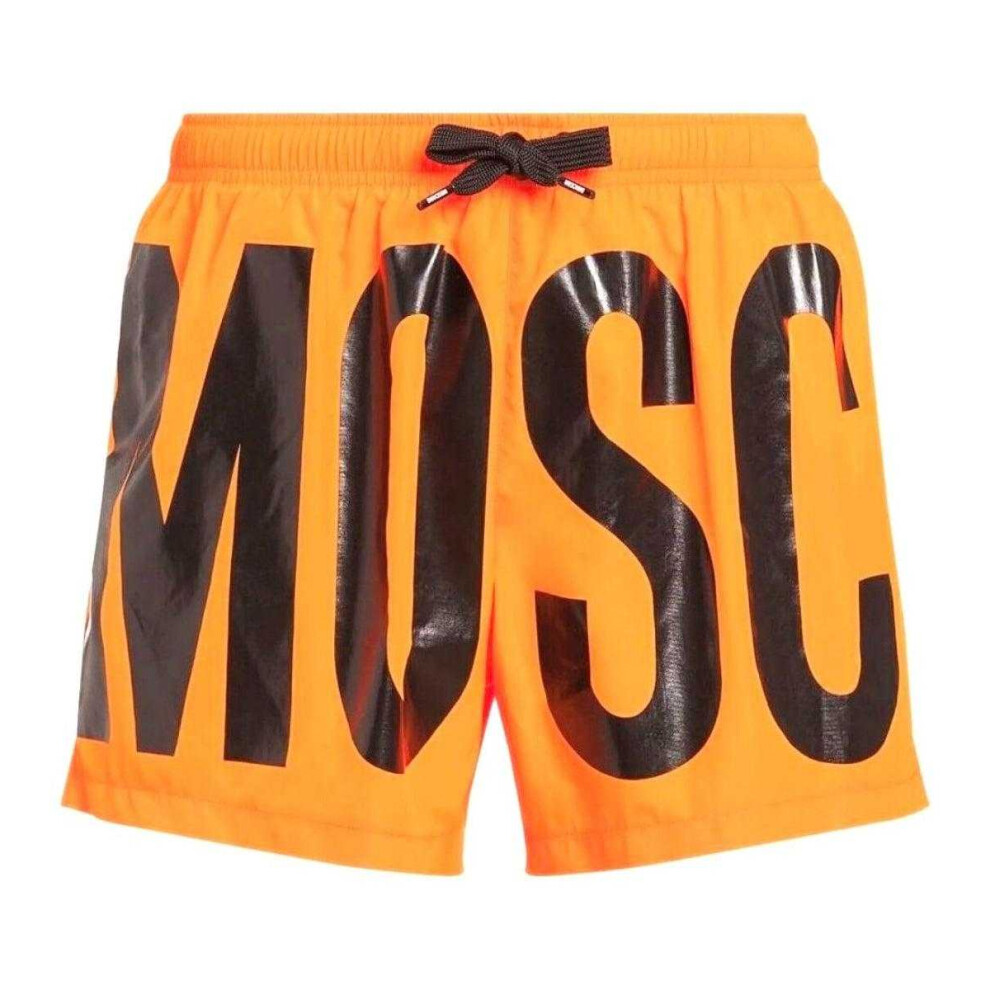 Moschino (M, Bright ) Mens Logo Swim Shorts Orange