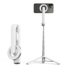 Perche à selfie magnétique compatible avec le streaming en direct et télécommande Bluetooth (blanche) : cadeau surprise noir