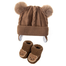Chapeau d'hiver tricoté pour bébé garçon et fille, avec-Brun