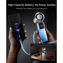 Portable Handheld Turbo Fan with Ice Cooling, 9000mAh Rechargeable Personal Fan, 100-Speed Wind,for Desk/Neck/Travel B