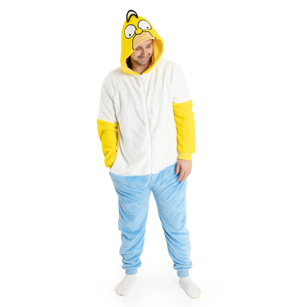The Simpsons (Xl, White/Blue/Yellow) Mens Homer Simpson All-In-One Nightwear Blue