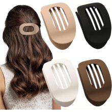 Pack of 4 Neutral Colour Matt Flat Hair Claw Clips for Women, Round Lay Down Clip for Thick and Thin Hair, Comfortable, Curved