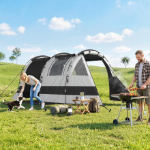 Outsunny Blackout Camping Tent with Bedroom & Living Room for 4-5 Person, Khaki