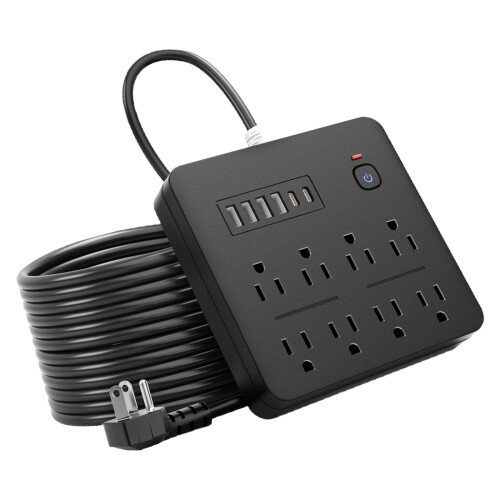 Universal Electrical Outlet With 8 Standard 4 USB A And 2-Black