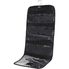 Foldable Clear Hanging Travel Toiletry Bag Cosmetic Organizer Storage (Black)