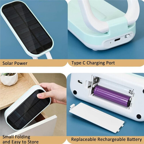 Solar Foldable Desk Lamp, Portable Dimmable LED Reading Lamp for Student Bedside Night Light Cordless Table Lamp 2