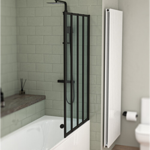 NES Home Nes Home 800 x 1400 mm Black Frame 4 Fold Door Bath Shower Screen 2