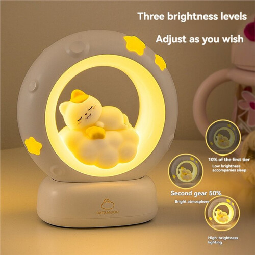Sleeping Cat Night Light USB Charging Bed Light Adjustable LED Light Tap Light for Bedrooms Warm White 2