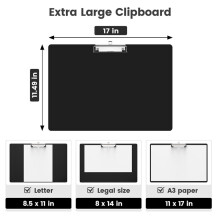 11x17 Tabloid Size Clipboard , Black Large Horizontal Clip Board for Teachers, Students, Lawyer, Landscape Layout