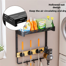 Home Wall-Mounted Broom Holder & Mop Clip - Balcony & Patio Organization - Hanging Storage Rack for Cleaning Tools